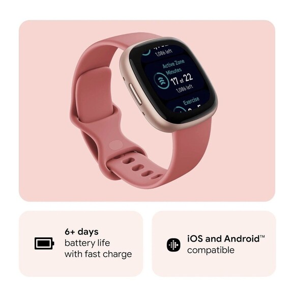 Fitbit Versa 4 Activity Tracker Watch Pink Sand Copper Rose Aluminum GPS HR Slep - Picture 5 of 12